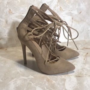 Nude Charlotte Russe Tie Up Heels Zip Lace Size